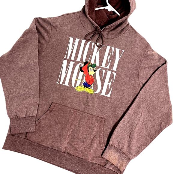 Disney Mickey Mouse Hoodie Womens XL Dusty Rose Pullover Spell Out Large Mickey - Picture 1 of 15